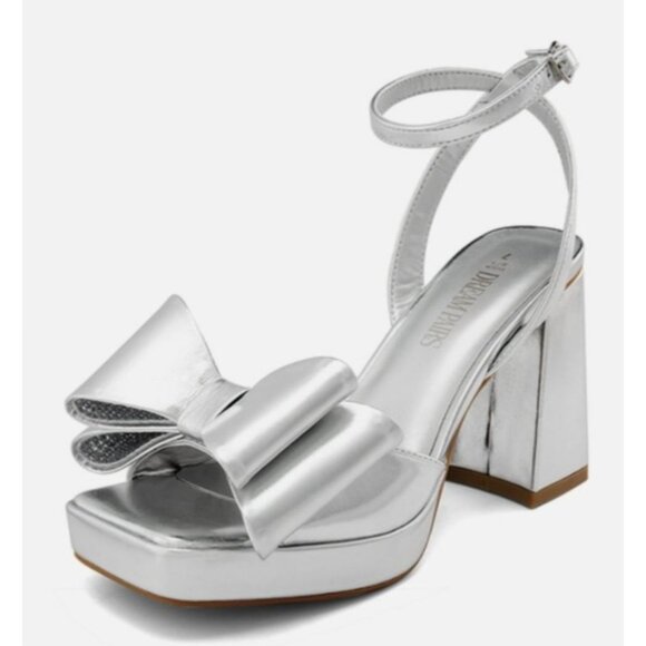 Dream Pairs Womens Bow Platform Chunky Open Toe Sandals Silver Size 9 Party - Picture 14 of 14